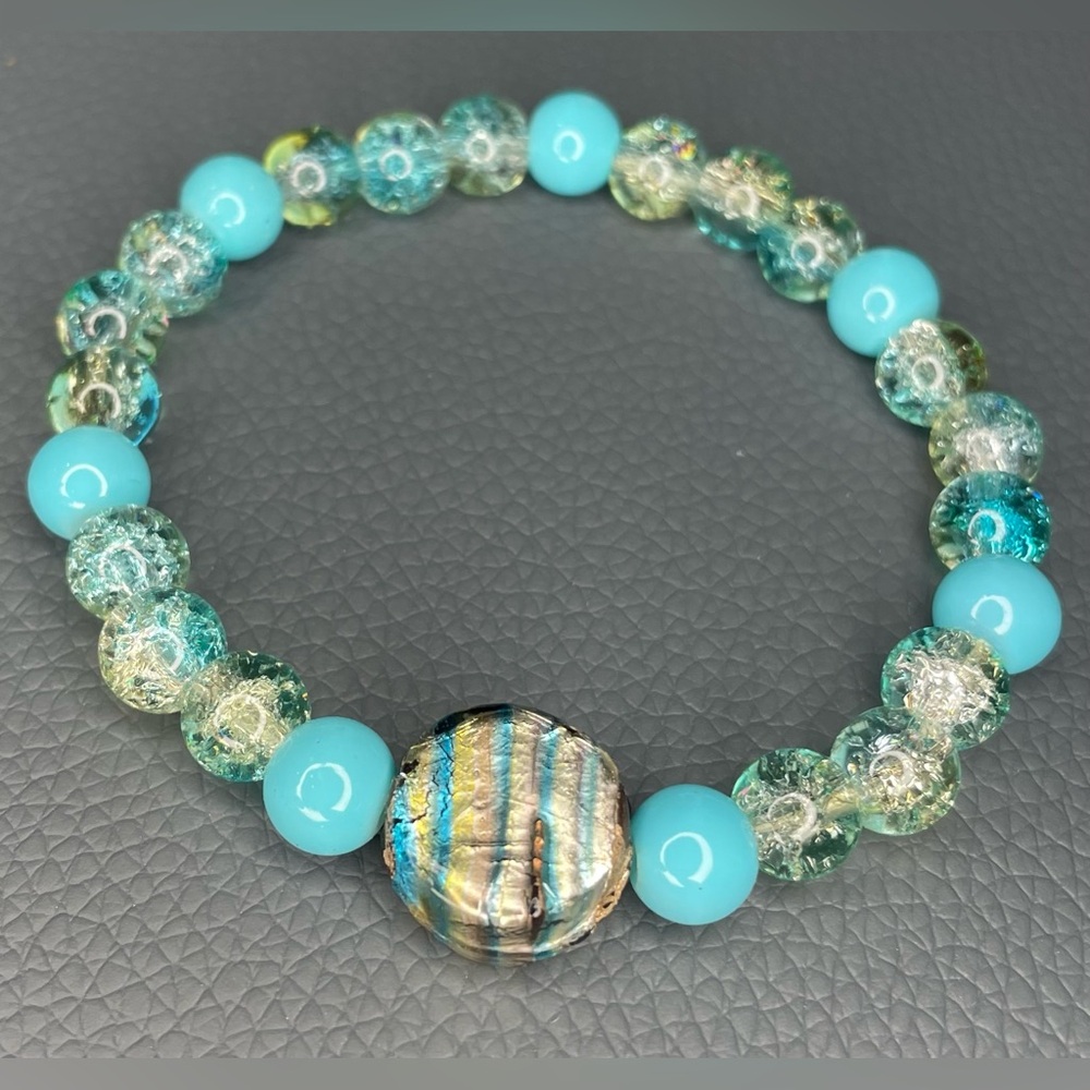 Blue and Green Glass Beaded Bracelet